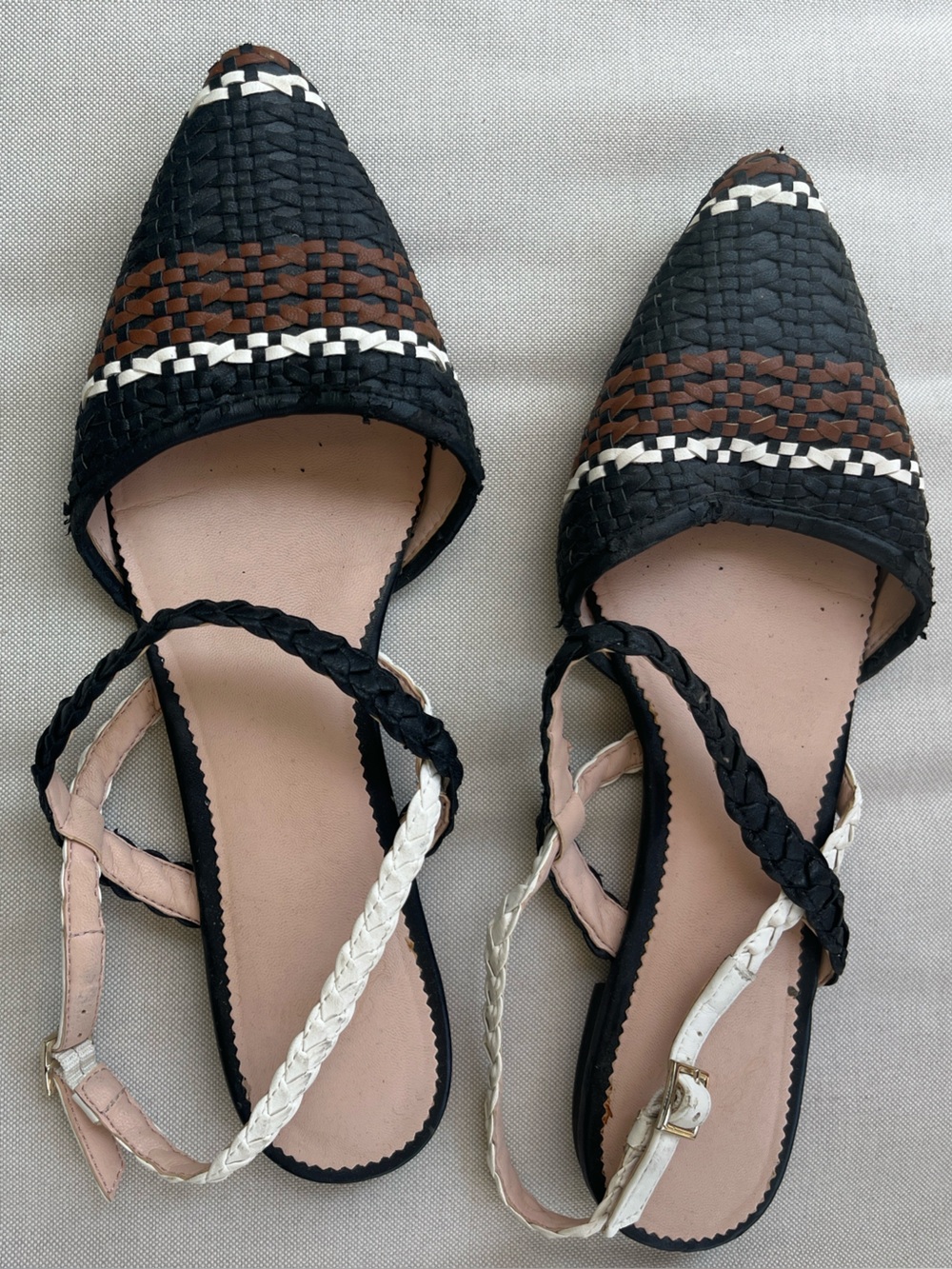 JCREW Striped Woven Braided Faux Leather Slingback Flats